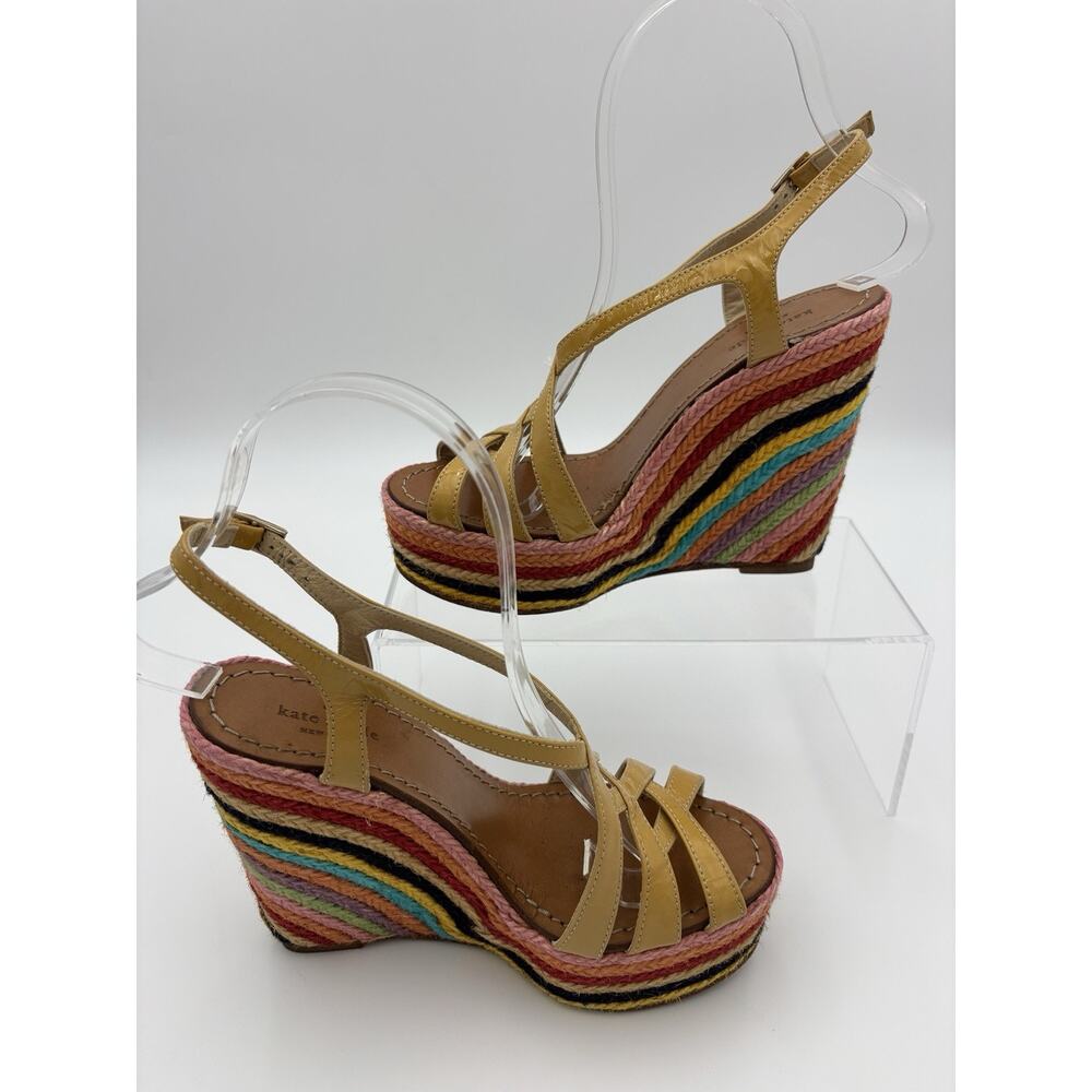 Kate Spade Lindsay Platform Wedge Rainbow Espadrille Sandal Gold Patent Size 6 - Picture 16 of 16